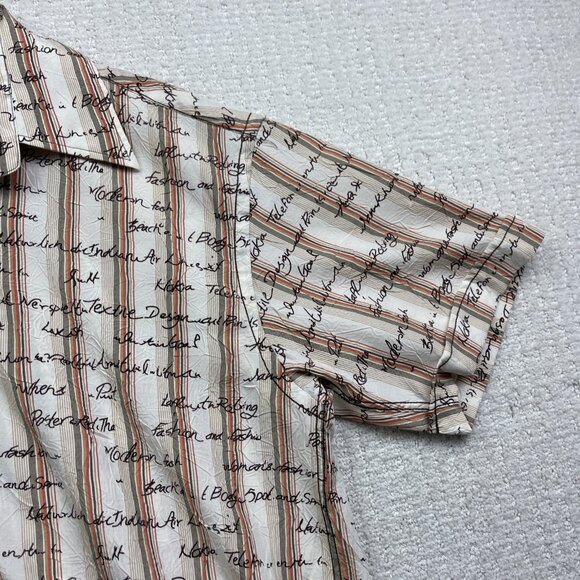 Manfred Button Up Shirt Graphic Boho Script Words AOP Mens L Short Sleeve - Picture 4 of 16